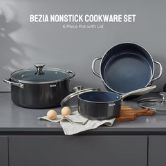 6PCS Induction Cookware Set – Non-Stick Ceramic, Dishwasher & Oven Safe (Black)