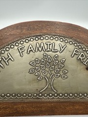 Vintage Wall Plaque Metal Wood Faith, Family, Friends