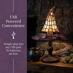 Stained Glass Witch Hat Lamp,USB Powered Gothic Wizard Hats Night Light
