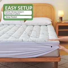 Cooling Bamboo Mattress Topper for Back Pain Relief,8-20″Deep Pocket for Bedroom