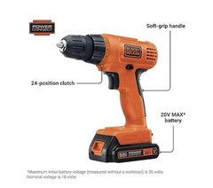 BLACK+DECKER LD120VA 20V Cordless Drill Set with 30 Piece Accessories