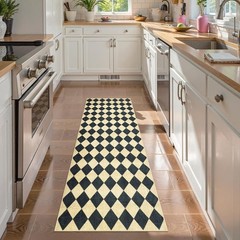 Elegant 2×6 Diamond Checkered Runner Rug – Machine Washable & Non-Slip