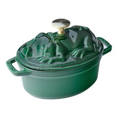 Staub Piggy Cocotte 17cm Oval Basil Green Enameled Cast Iron Pot Brand New