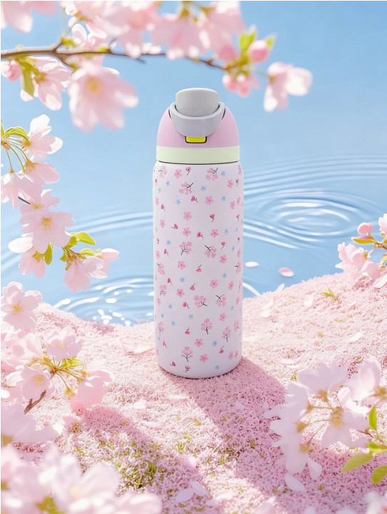 Owala Light Pink Cherry Blossom Pattern Capacity Stainless Steel 32oz