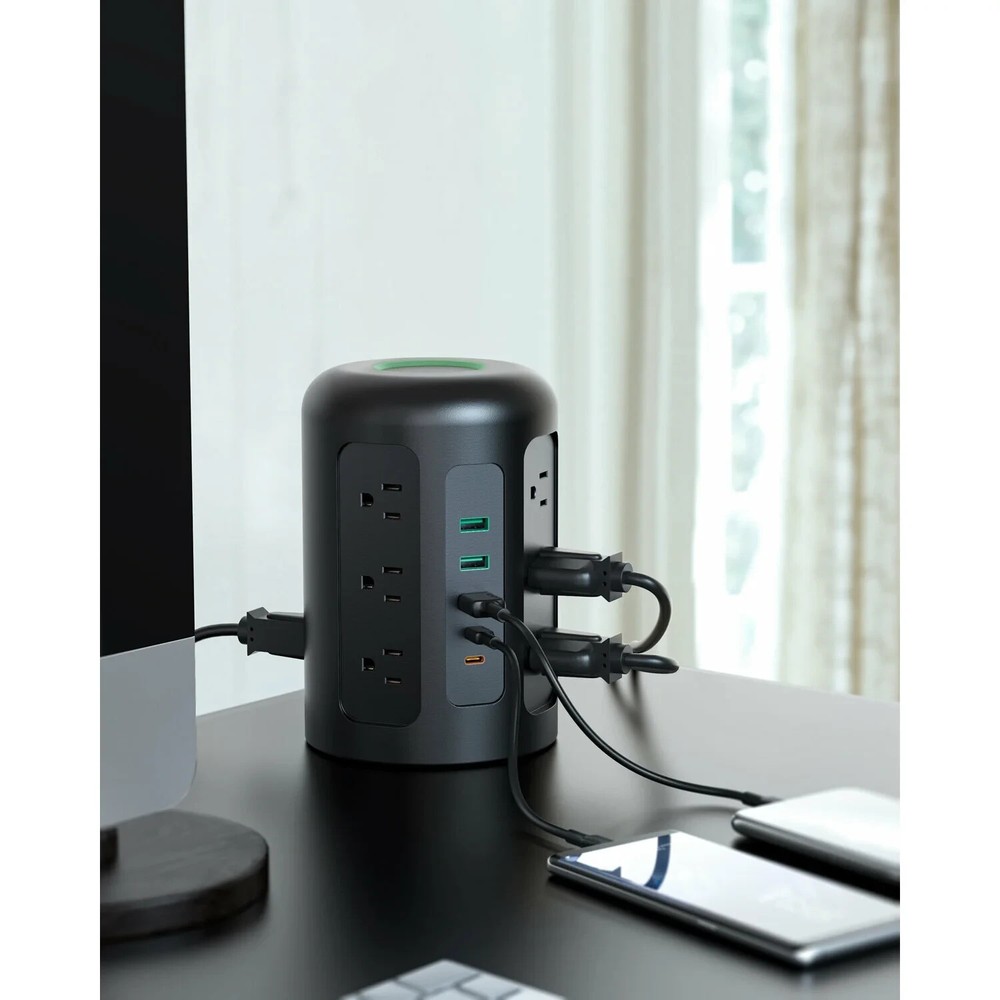 Power Strip Tower, 12 Outlets, 30W 3 USB & 2 USB-C ports, power up to 17 devices