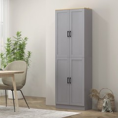 HOMCOM 67″ Kitchen Pantry Storage Cabinet w/ Shelves, Distressed Gray