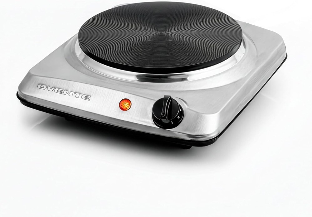 Electric Countertop Single Burner,1000W Cooktop with 7.25 Inch Cast Iron Silver