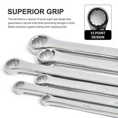 Extra Long Box End Wrench Set, Metric Durable Aviation Spanner 6PCS CRV 8 – 19mm
