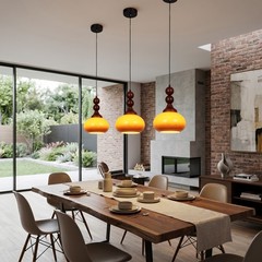 7in Mid Ancient Style Caramel Colored Glass Pendant Light, Home Decoration Light