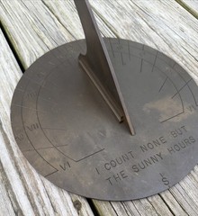 Vintage Antique Metal Sundial “I Count None But The Sunny Hours” 9″ Diameter