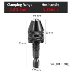 Keyless Drill Chuck Adapter Hex Shank Impact Driver Converter for Drill Bits