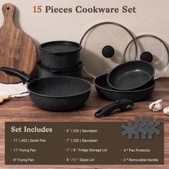 15-Piece Non Stick Cookware Set with Detachable Handles, Oven Safe Induction