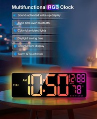 16” Large Digital LED Wall Clock with Remote Control Dual Alarm 8 RGB Bluetooth