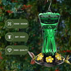 Charming Green 18 OZ Hummingbird Feeder with 6 Feeding Ports & Built-in Ant Moat