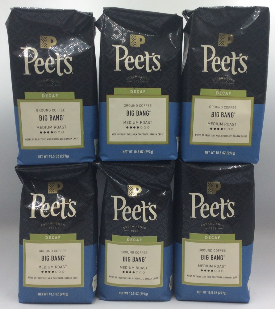 Peet’s Coffee DECAF Big Bang Medium Roast Ground Coffee, 10oz, 6/Bags, DEC/2026
