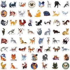 60PCS Warriors Cat Stickers for Kids Teens Adults, Cartoon Kids Stickers for Wat