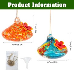 Blown Glass Hummingbird Feeder for Outdoors Hanging, Ant & Bee Resistant W