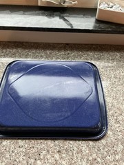 Blue Enamel Roasting Pan w/ Broiler Rack 16” x 12” Vintage Bakeware Oven Safe