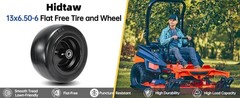 2 Pcs 13×6.50-6 Flat Free Lawn Mower Tire and Wheel, with 3/4″ Bearings & Extra