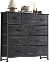 9 Storage Drawer Dresser for Bedroom Tall Wood Dresser with Fabric Storage Tower