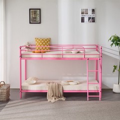 Twin Size Metal Bunk Bed for Kids Teens Adults Heavy Duty Metal Bunk Bed Pink