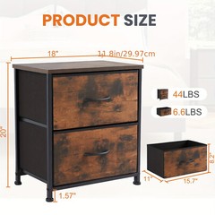 2 Drawer Dresser Nightstand Pack Of 2 Bedroom Storage Organizer Cabinet Fabric