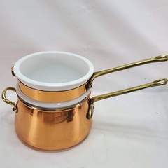 Aurus Double Boiler Copper Porcelain Brass Portugal Vintage Farmhouse NO COVER