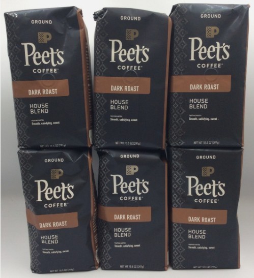 Peet’s Coffee House Blend Dark Roast Ground Coffee, 10.5oz, CASE OF 6, JUNE/2026