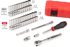 1/4 Inch Drive 12-Point Socket and Ratchet Set, 56-Piece (5/32-9/16 In., 4-15 Mm