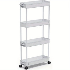 Slim Rolling Storage Cart 4 Tier Organizer Mobile Shelving Unit Utility Cart Tow