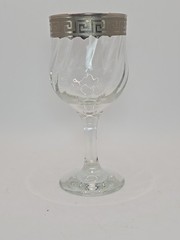 Six Vtg Versace Style Wine Glass Goblet Silver Greek Key Design 6.75 In Art Deco