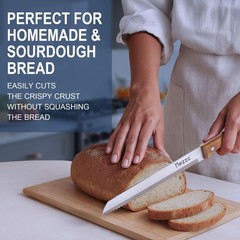 Mezzo Serrated Bread Knife for Homemade Bread, High Carbon Steel 8″, Acacia