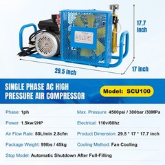 12L 110V 4500Psi Air Compressor 1.5KW 2HP For Scuba PCP Paintball Tank Refill
