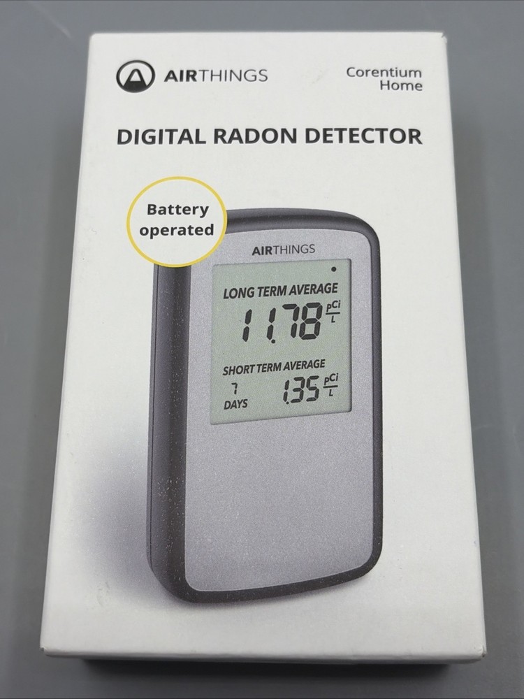 Airthings Corentium Home 223 Digital Radon Detector, Black/Gray, portable