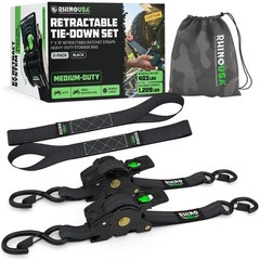 Rhino USA 2in x 10ft Retractable Ratchet Straps, 2 Pack, 1,000lbs Working Load