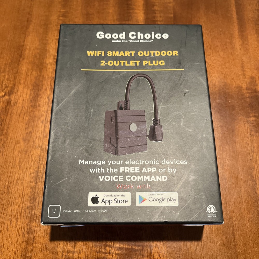 Good Choice Wi-Fi Smart Outdoor 2-Outlet Plug No Hub Required Apple/Google NIB
