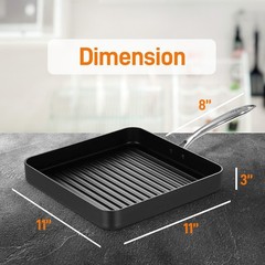 NutriChef 11″ Hard-Anodized Non stick Grill & Griddle Pan – Kitchen Cookware
