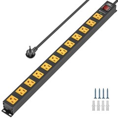 CRST 6-12Outlet Heavy Duty Power Strip Surge Protector, 6FT Power Cord/14AWG/15A