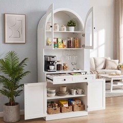 75″ Farmhouse Pantry Cabinet Coffee Bar Storage W/ Charging Station, Drawer,Door
