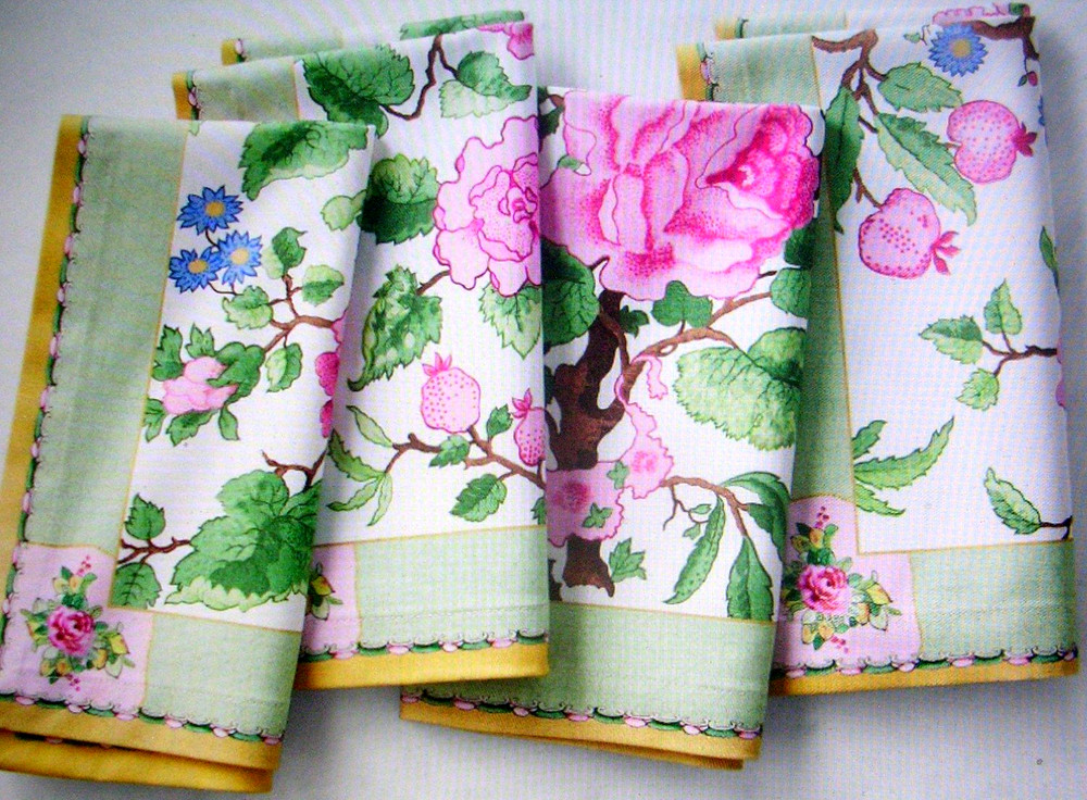 WILLIAMS SONOMA CANTON ROSE NAPKINS SET OF FOUR COTTON TWILL 20″ SQ NEW WITH TAG