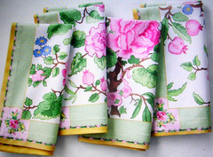 WILLIAMS SONOMA CANTON ROSE NAPKINS SET OF FOUR COTTON TWILL 20″ SQ NEW WITH TAG