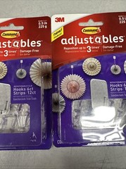 3M Command Adjustables 2 Packs 6 Clear Hooks & 12 Strips Each Pack Holds 0.5 lb