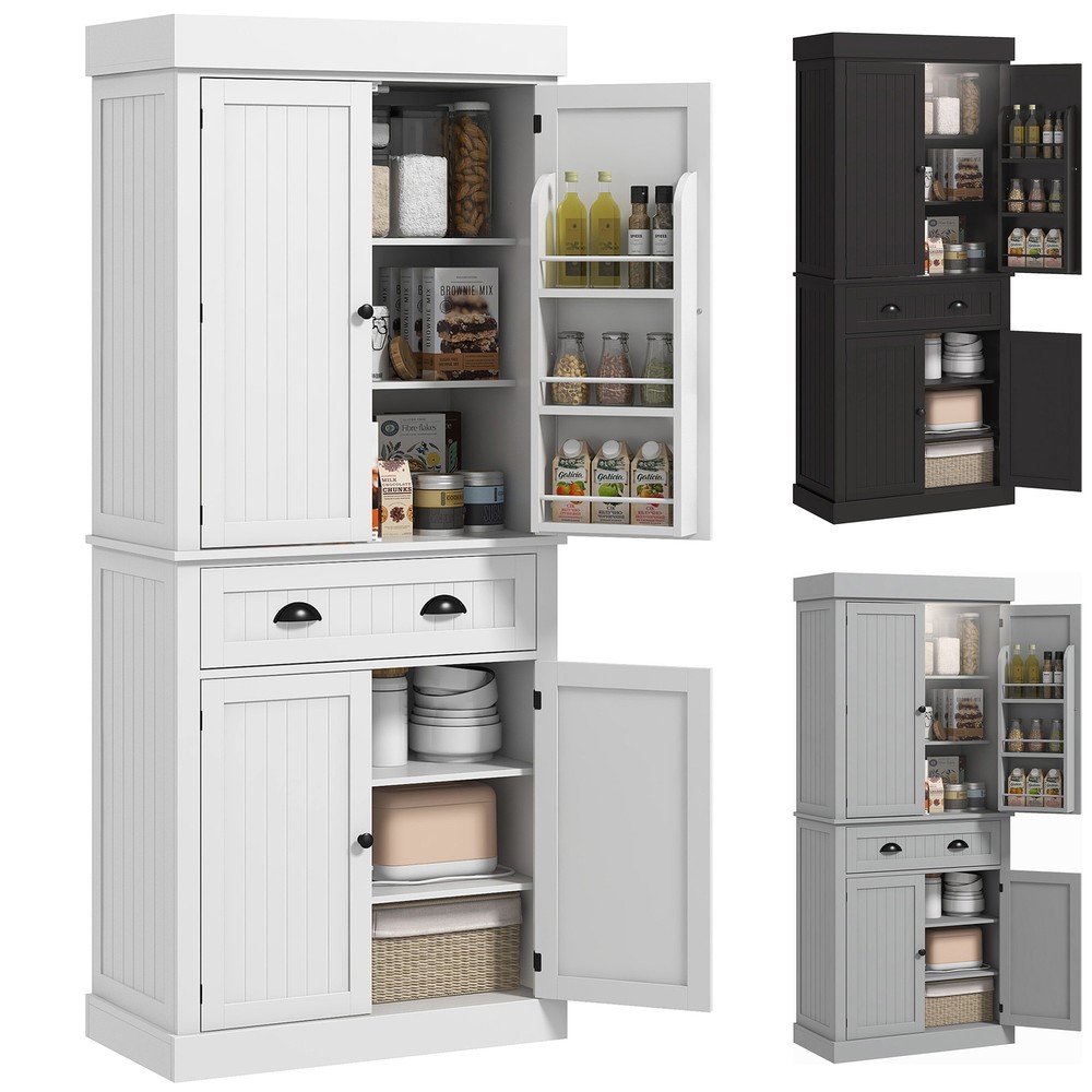 71″ Kitchen Pantry Cabinet with Large Storage and LED Lights