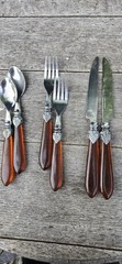 6 Pcs Stainless Steel Made In China Flatware Set Amber Color Bakelite? Acrylic?