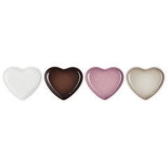 NEW Le Creuset 4pc Heart Plate 17cm Stoneware Dessert Mauve Pink Nutmeg Ganache