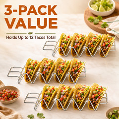 3-Piece Stainless Steel Taco Holder Stand Set Holds 12 Tacos Total Taco Tuesday