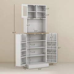 HOMCOM 66.5″ Tall Kitchen Pantry Storage Cabinet with Microwave Stand White