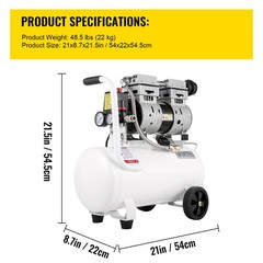 VEVOR 1HP Oil Free Air Compressor 115 PSI w/6.6 Gallon Steel Tank Ultra Quiet