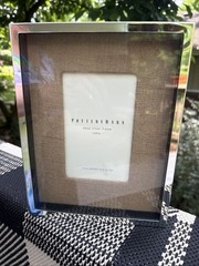 Pottery Barn Photo Frame Silver Trim Tan Linen Look For 4×6 picture
