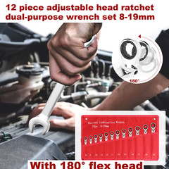 12Pc 8-19mm Metric Flexible Head Ratcheting Wrench Combination Spanner Tool Set